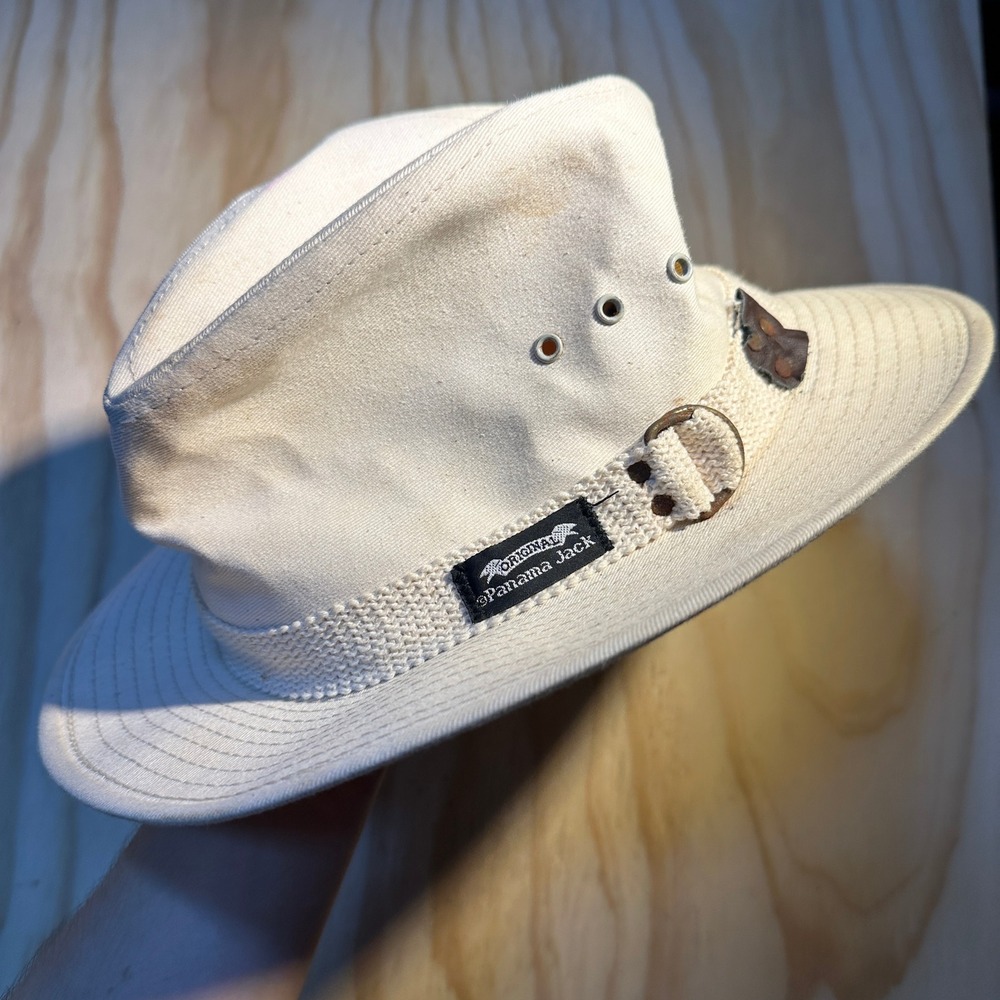 Panama Jack Canvas Safari Fedora Hat Cream Small Made in USA
